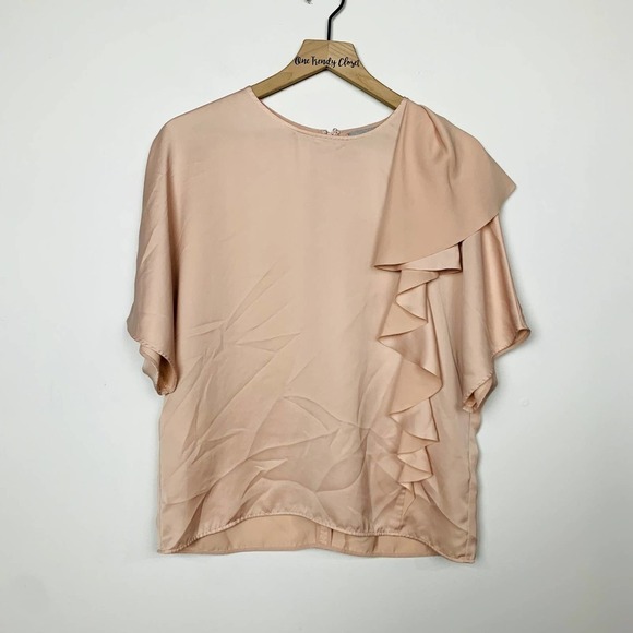 Jason Wu Grey Satin Classic Dolman Sleeve Crew Neck Draped Ruffled Blouse Pink - Picture 3 of 10